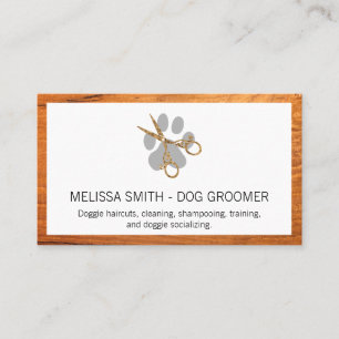 Elegant Dog Groomer Wood Grain Business Card