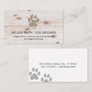 Elegant Dog Groomer Wooden Boards Business Card