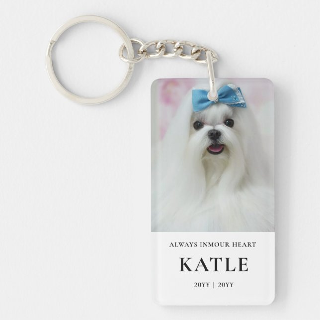 Elegant Dog Memorial Photo Keepsake Key Ring (Front)