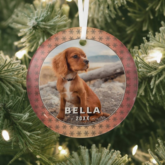 Elegant Dog Pet Photo Golden Snowflakes Christmas Glass Tree Decoration (Insitu)