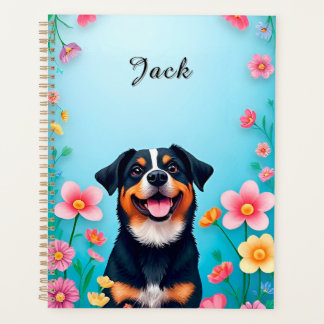 Elegant Dog Portrait Surrounded by Flowers Planner