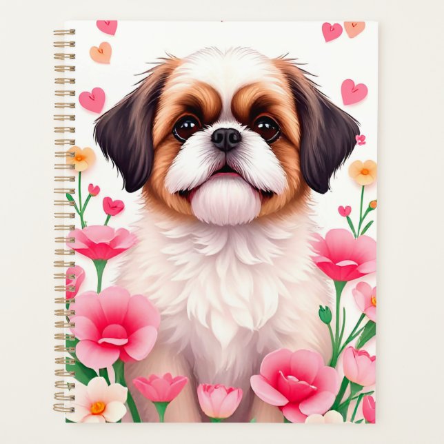 Elegant Dog Portrait Surrounded by Flowers Planner (Front)