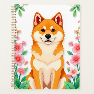 Elegant Dog Portrait Surrounded by Flowers Planner