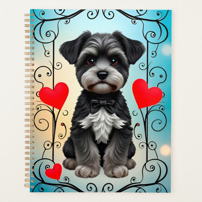 Elegant Dog Portrait Surrounded by red hearts Planner (Front)