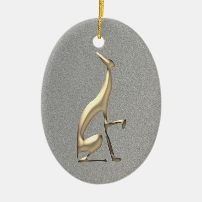 Elegant Dog Silhouette Gold and Silver Ceramic Tree Decoration (Front)
