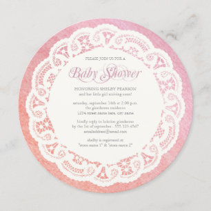 Elegant Doily Baby Shower Invitation / Pink Coral