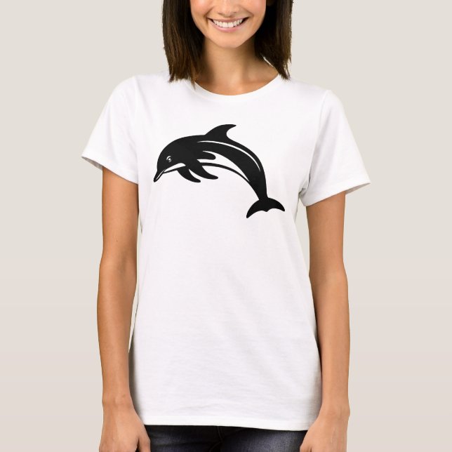 Elegant Dolphin Silhouette Ocean-Inspired T-Shirt (Front)