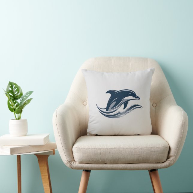 Elegant Dolphin Wave Throw Pillow – For Beach Love (Chair)