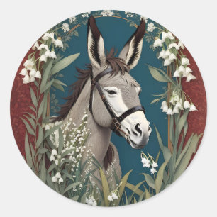 Elegant Donkey and Lily of The Valley Flowers Classic Round Sticker