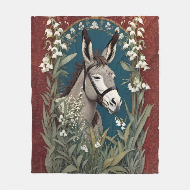 Elegant Donkey and Lily of The Valley Flowers Fleece Blanket (Front)