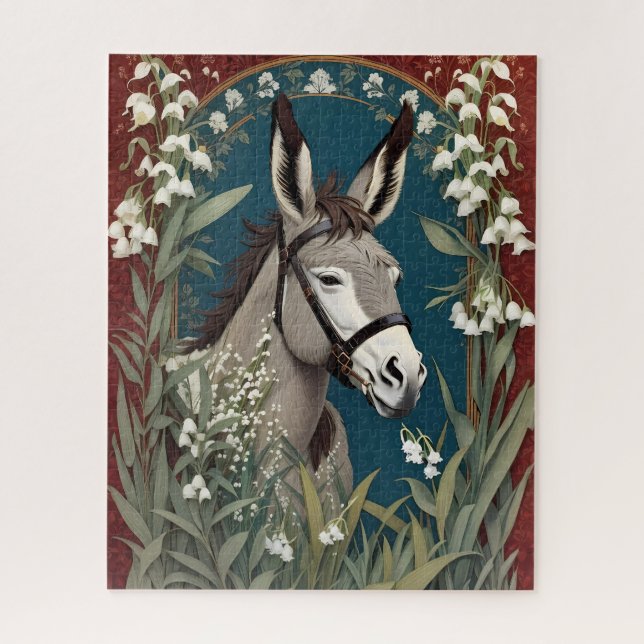 Elegant Donkey and Lily of The Valley Flowers Jigsaw Puzzle (Vertical)