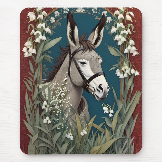 Elegant Donkey and Lily of The Valley Flowers Mouse Pad (Front)