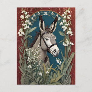 Elegant Donkey and Lily of The Valley Flowers Postcard