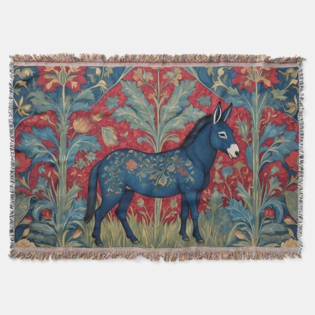 Elegant Donkey William Morris Inspired Patterned Throw Blanket (Front)
