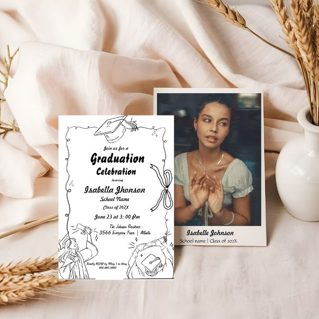 Elegant Doodle Style Hand Drawn Graduation  Invitation (Creator Uploaded)