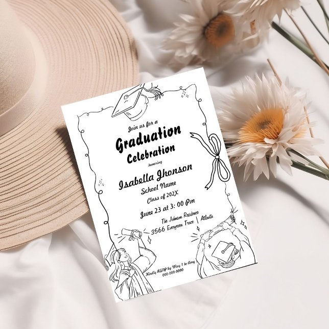 Elegant Doodle Style Hand Drawn Graduation  Invitation (Creator Uploaded)