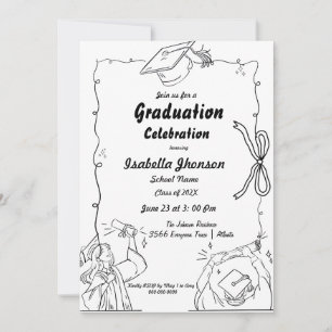 Elegant Doodle Style Hand Drawn Graduation Invitation