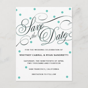 Elegant Dot Blue Save the Date Announcement Postcard