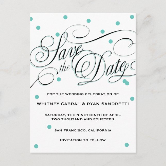 Elegant Dot Blue Save the Date Announcement Postcard (Front)