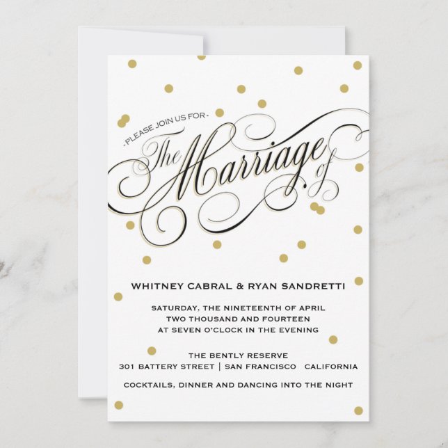 Elegant Dot Gold Wedding Invitation (Front)
