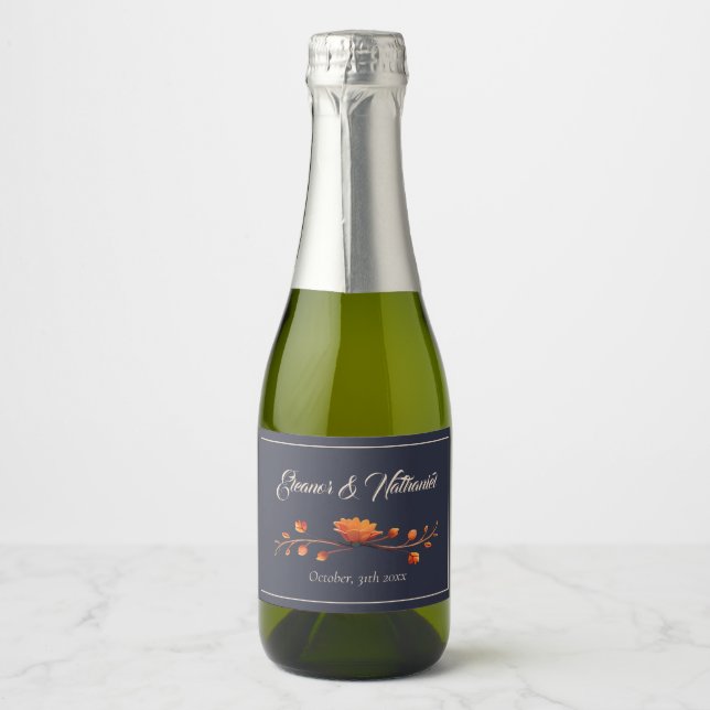 Elegant Dothic 3D Floral Minimalist date Wedding  Sparkling Wine Label (Front)