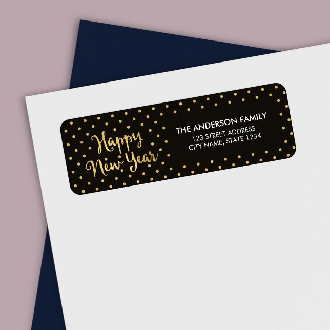 Elegant Dots Faux Gold Happy New Year Address (Creator Uploaded)