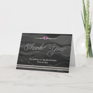 Elegant Double Birthday Ruby Burgundy Pearls Thank You Card
