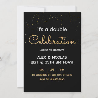 Elegant double Black White Gold Birthday Party Invitation