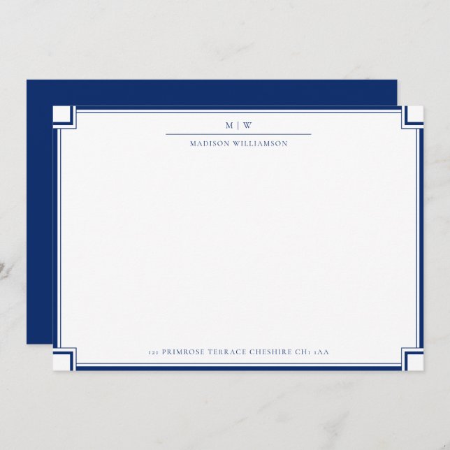 Elegant Double Border Name Initials Correspondence Card (Front/Back)