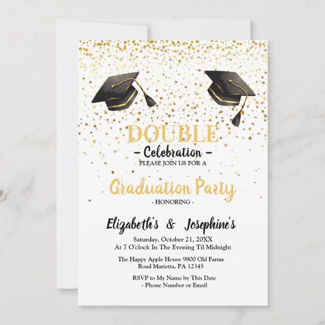 Elegant double  Celebration Graduation Party  Invitation (Front)