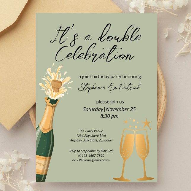 Elegant Double Celebration Green Joint Birthday Invitation (Creator Uploaded)