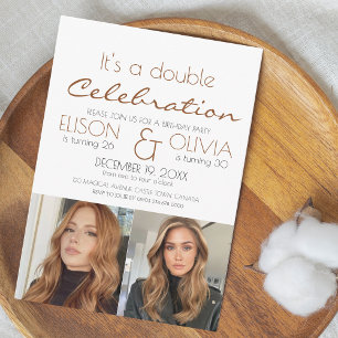 Elegant Double Celebration Photo Birthday Party Invitation