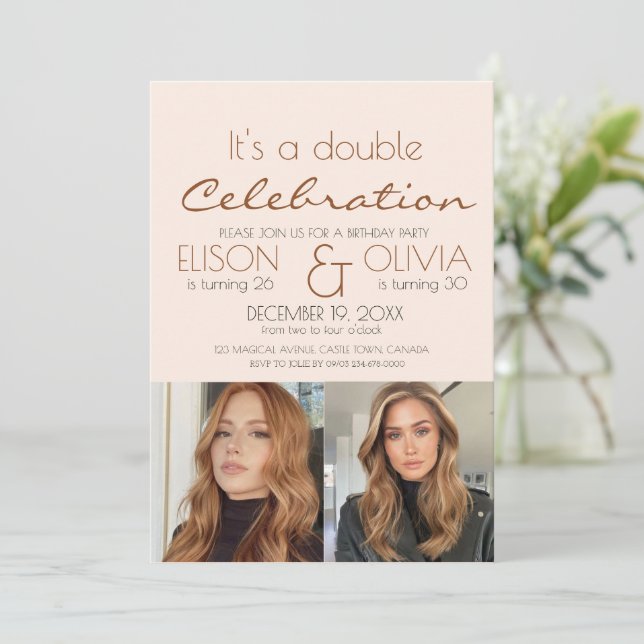 Elegant Double Celebration Photo Birthday Party Invitation (Standing Front)