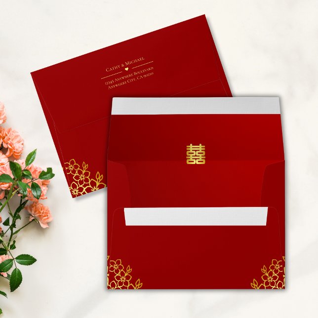 Elegant double happiness Chinese wedding floral Envelope (Creator Uploaded)