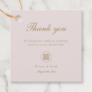 Elegant Double Happiness Pink Modern Asian Wedding Favour Tags