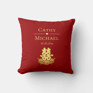 Elegant double happiness rose Chinese wedding red Cushion