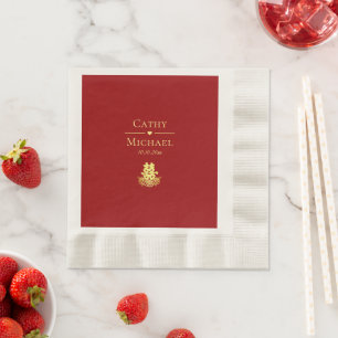 Elegant double happiness rose Chinese wedding red Napkin