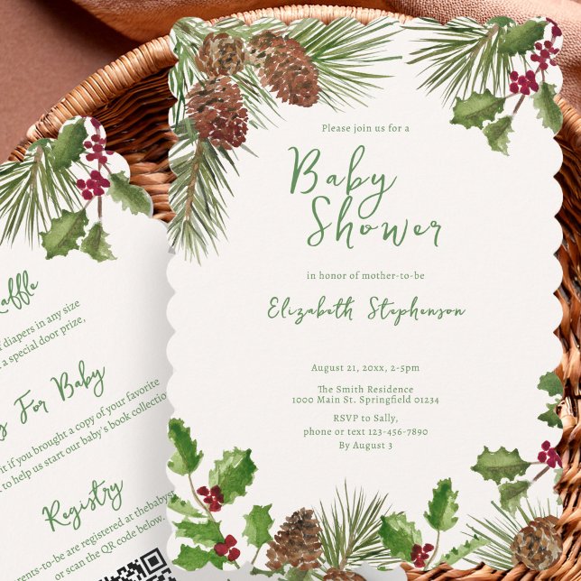 Elegant Double Sided Winter Greenery Baby Shower Invitation (Creator Uploaded)