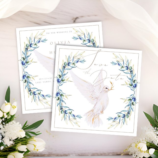 Elegant Dove & Olive Leaves Wedding Save the Date (Creator Uploaded)