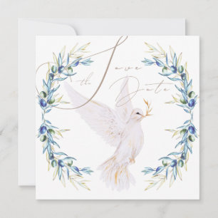 Elegant Dove & Olive Leaves Wedding Save the Date Invitation