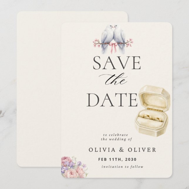 Elegant Dove Save the Date Invitation – Romantic W (Front/Back)