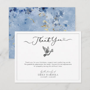 Elegant Dove Thank You Card Golden Blue Floral