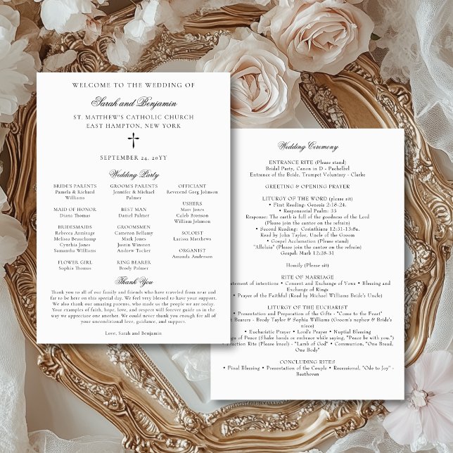 Elegant Downloadable Catholic Wedding Mass Program Invitation (This elegant, downloadable Catholic wedding program features the text for a full nuptial Mass.)