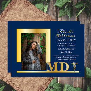 Elegant Dr MD Caduceus Photo Graduate Blue