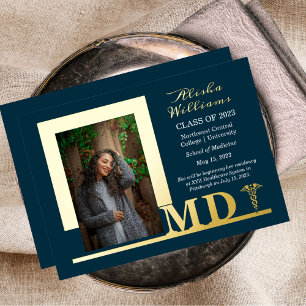 Elegant Dr MD Caduceus Photo Graduate Dk Teal