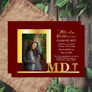 Elegant Dr MD Caduceus Photo Graduate Maroon
