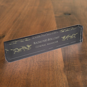 Elegant Dragon Black Metallic Desk Nameplate