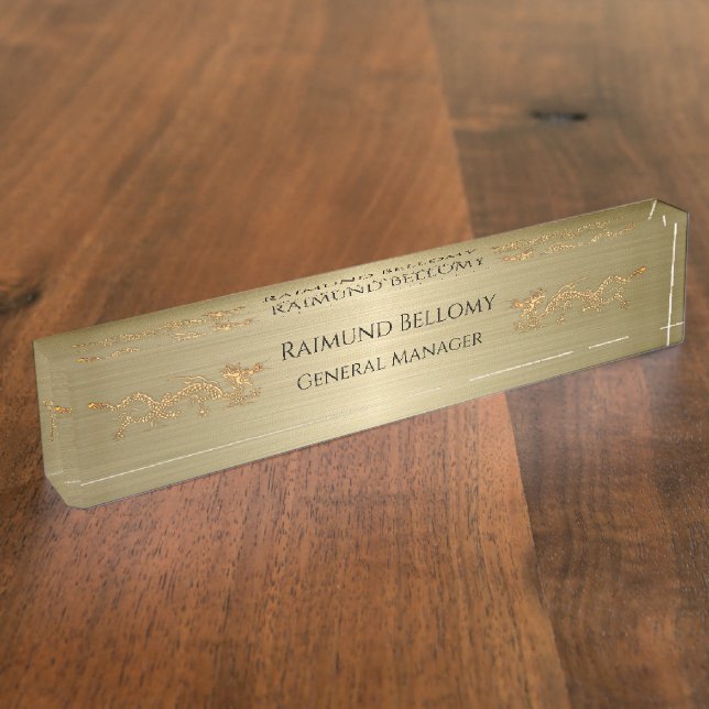 Elegant Dragon Gold Metallic Desk Nameplate (Side)