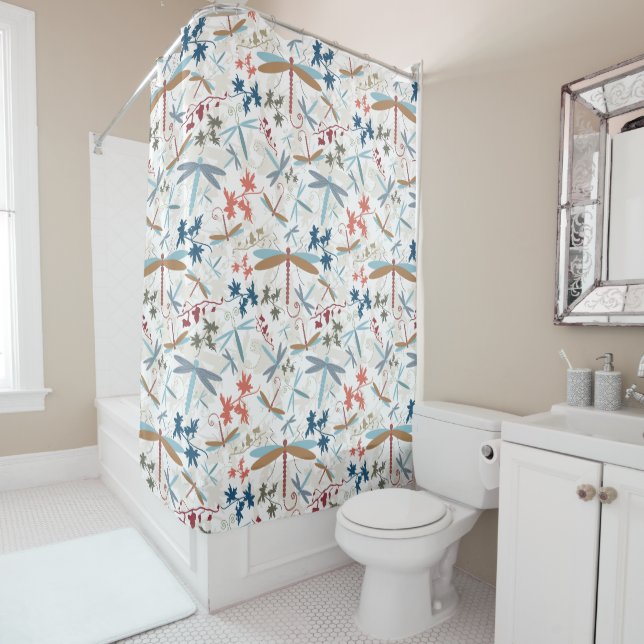 Elegant Dragonflies Pattern Shower Curtain (In Situ)