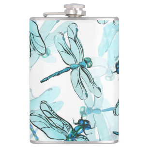 Elegant Dragonflies: Watercolor Wonder Hip Flask